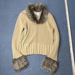 725 originals y2k faux fur trim zip up sweater womens xl